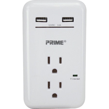 Prime Wire & Cable & Cable 2 Power & 2 USB White Wall Charger PBUSB342S